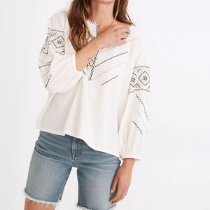 Madewell XS | Embroidered Peasant Top | like new, no flaws! Color- antique cream